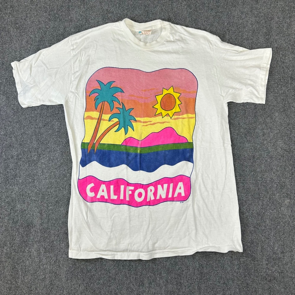 Vintage Turtle Bay Apparel California Beach Graphic T-Shirt White Made in USA XL
